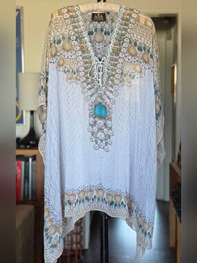 ASA Kaftans White Jeweled V-Neck Caftan Tunic